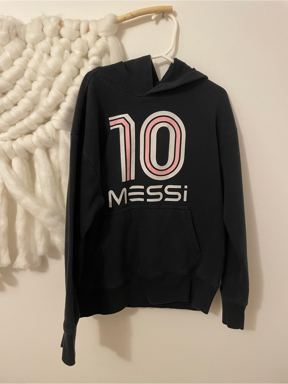 Messi 10 Black Hoodie - Kids Size M Pullover Sweatshirt